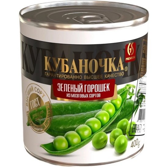 Зеленый горошек Кубаночка 400г ж/б ГОСТ 1/12