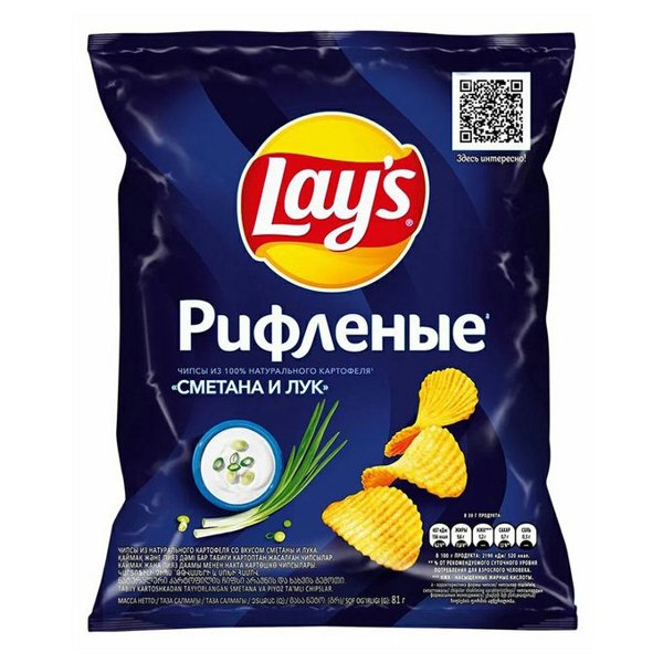 Чипсы Лэйс рифл. СМЕТАНА И ЛУК 140 гр 1/19