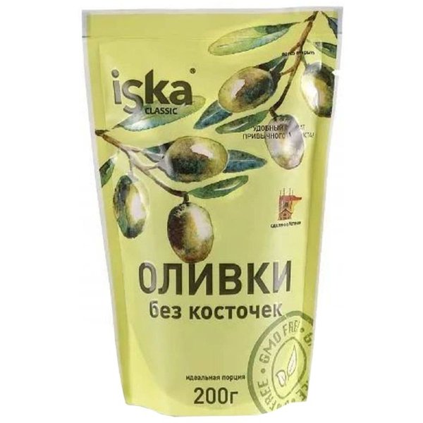 Оливки зеленые б/к 200гр Iska дойпак
