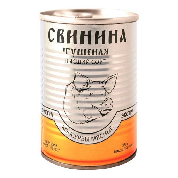 Свинина тушеная ЭКСТРА МЯСОВСЕМ ГОСТ в/с ж/б 325гр 1/36 Потанино