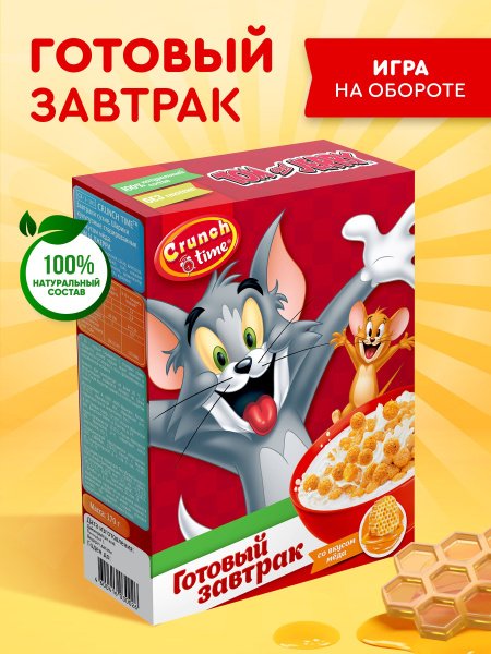 Сух.завтр. Crunch Tim шарики со в/меда "Том и Джерри"170г.*5, шт
