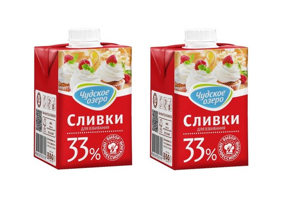 Сливки для взбивания 33% 1л Чудское озеро 1*12шт, шт