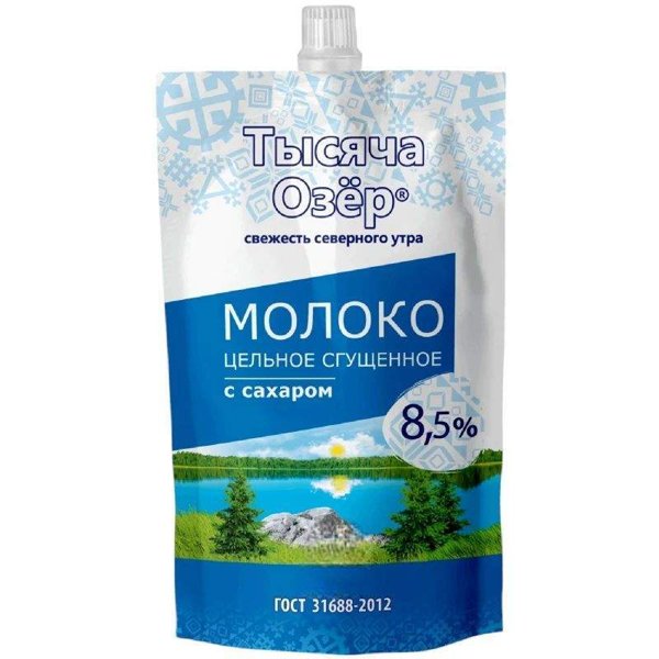 Молоко сгущенное 8,5% ДОЙ-ПАК ТМ Тысяча озер 270гр 1*15, шт
