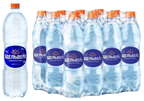 Вода Эдельвейс 1л газ ПЭТ *12, шт